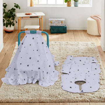 Cotton Stroller Cover and Cushion Set- White Star