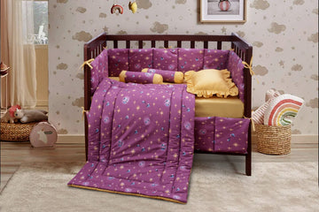 Printed Baby Cot Set-9 pcs-Golden Fireflies