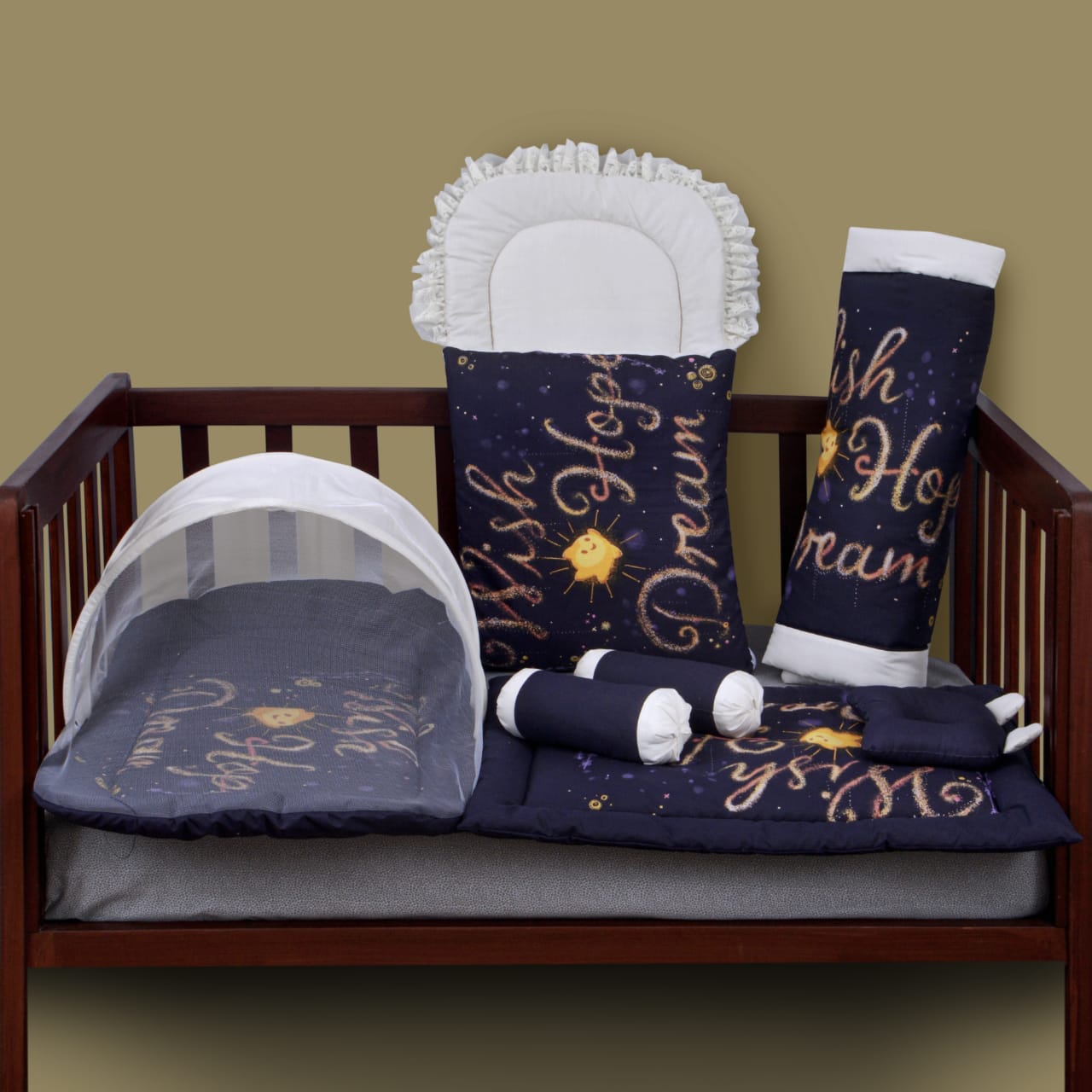 Cotton Baby Bed Set-7 pcs- Blue Dream