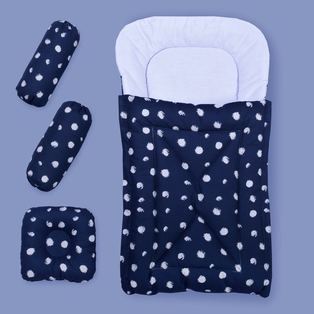 Cotton Printed Baby Carry Nest with Pillows-Blue & White