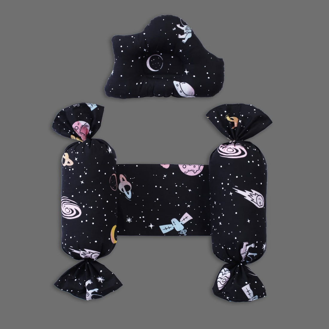 Orbiting Joy Baby Hugging Pillow with Head Pillow-Black Galaxy