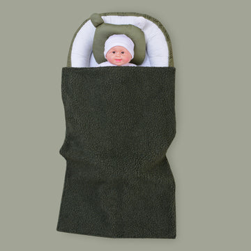 Cotton/Sherpa Baby Nest with Blanket and Pillow-Green & Off white