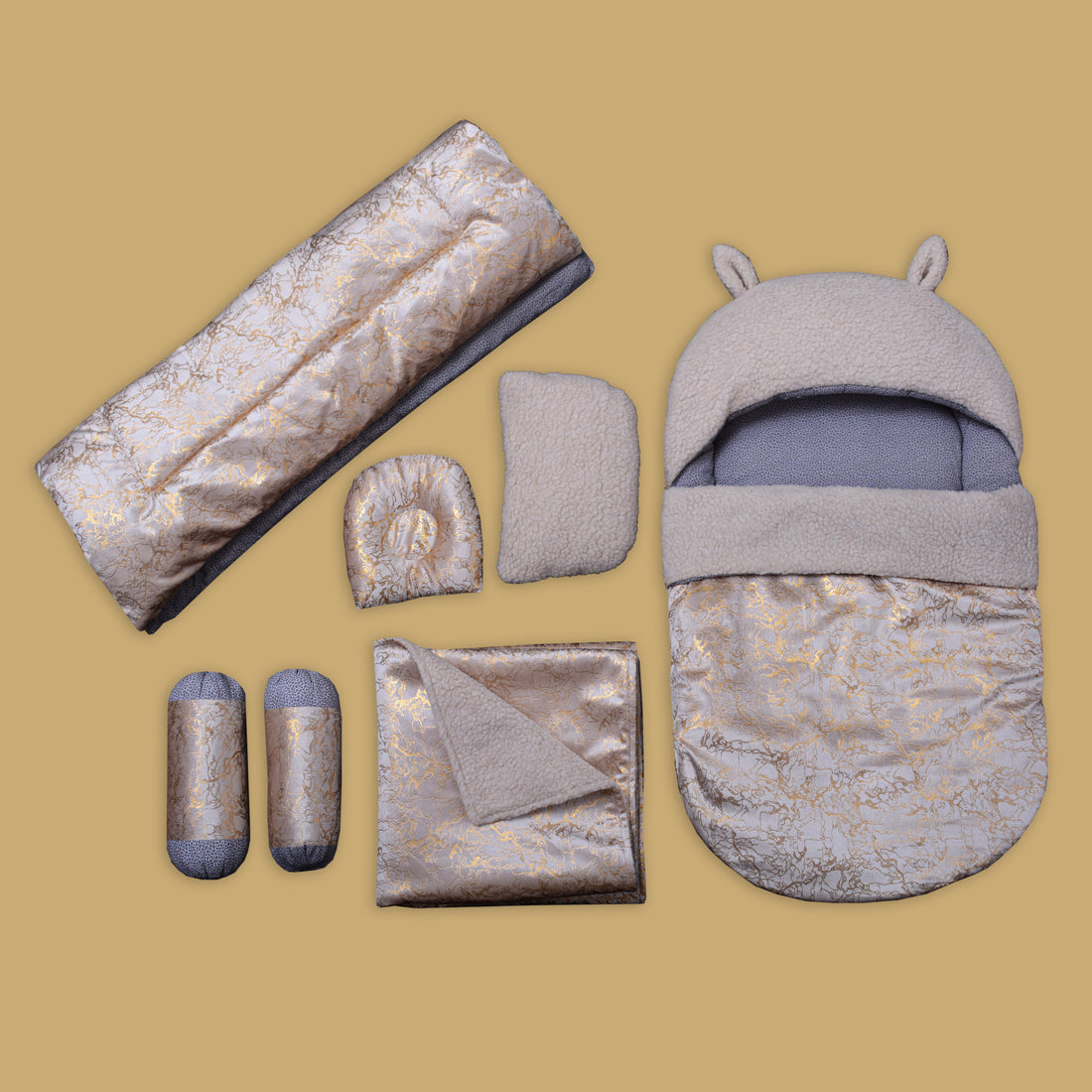 Texture Velvet/ Sherpa Baby Set-7 pcs- Off white