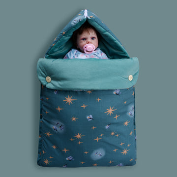 Velvet hooded Baby Carry Nest- Green fireflies