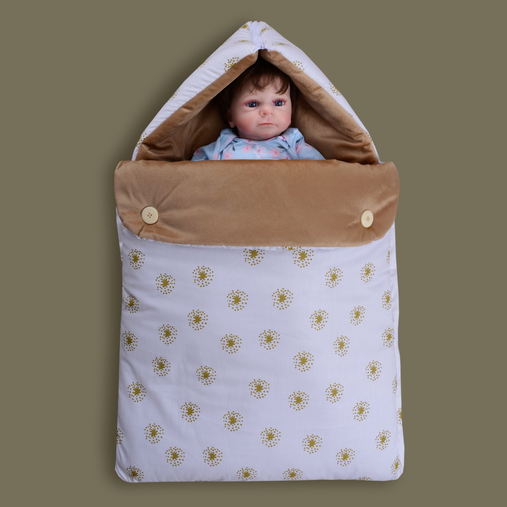 Velvet Hooded Baby Carry Nest-Floral Brown