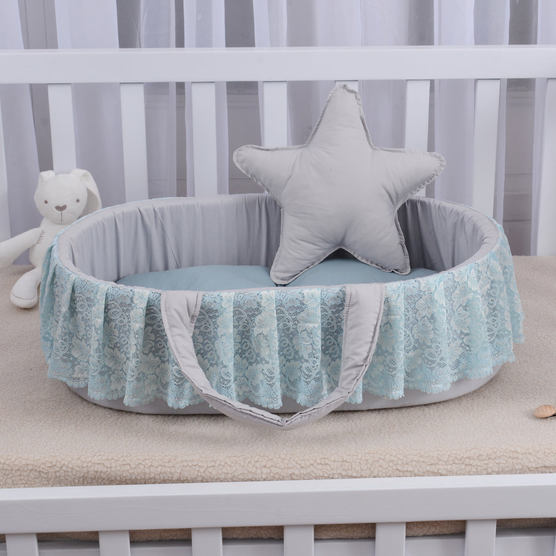 Luxury Cotton Baby Basket-Light Gray