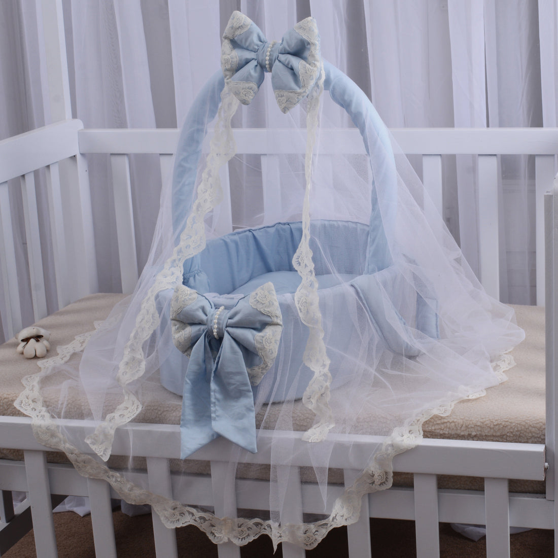 Luxury Cotton Baby Basket- Sky Blue