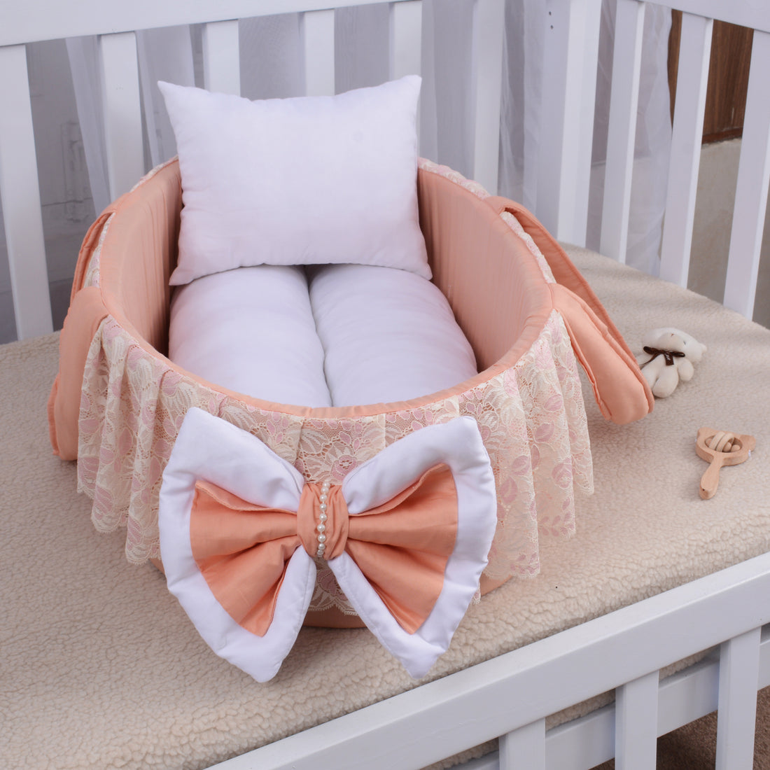 Luxury Cotton Baby Basket-Peach