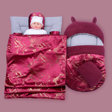 Texture velvet / Sherpa Baby Set- 7 pcs- Maroon