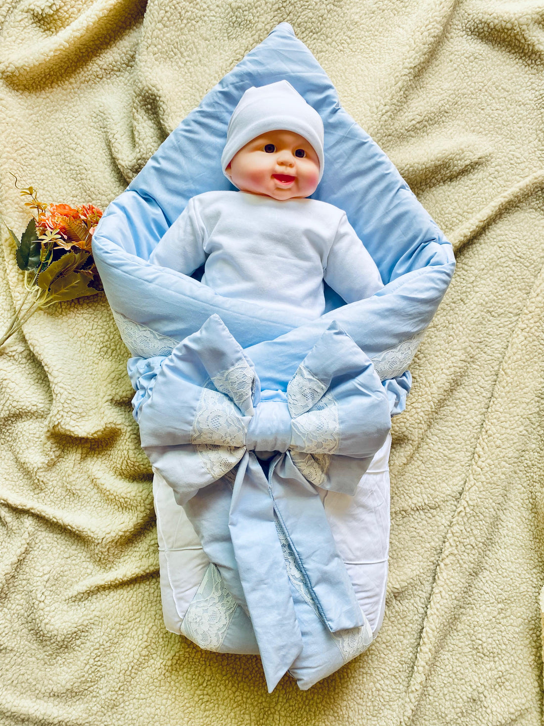 Luxury Cotton Baby Nest with Foldable Baby Sleeping Bag-Sky Blue