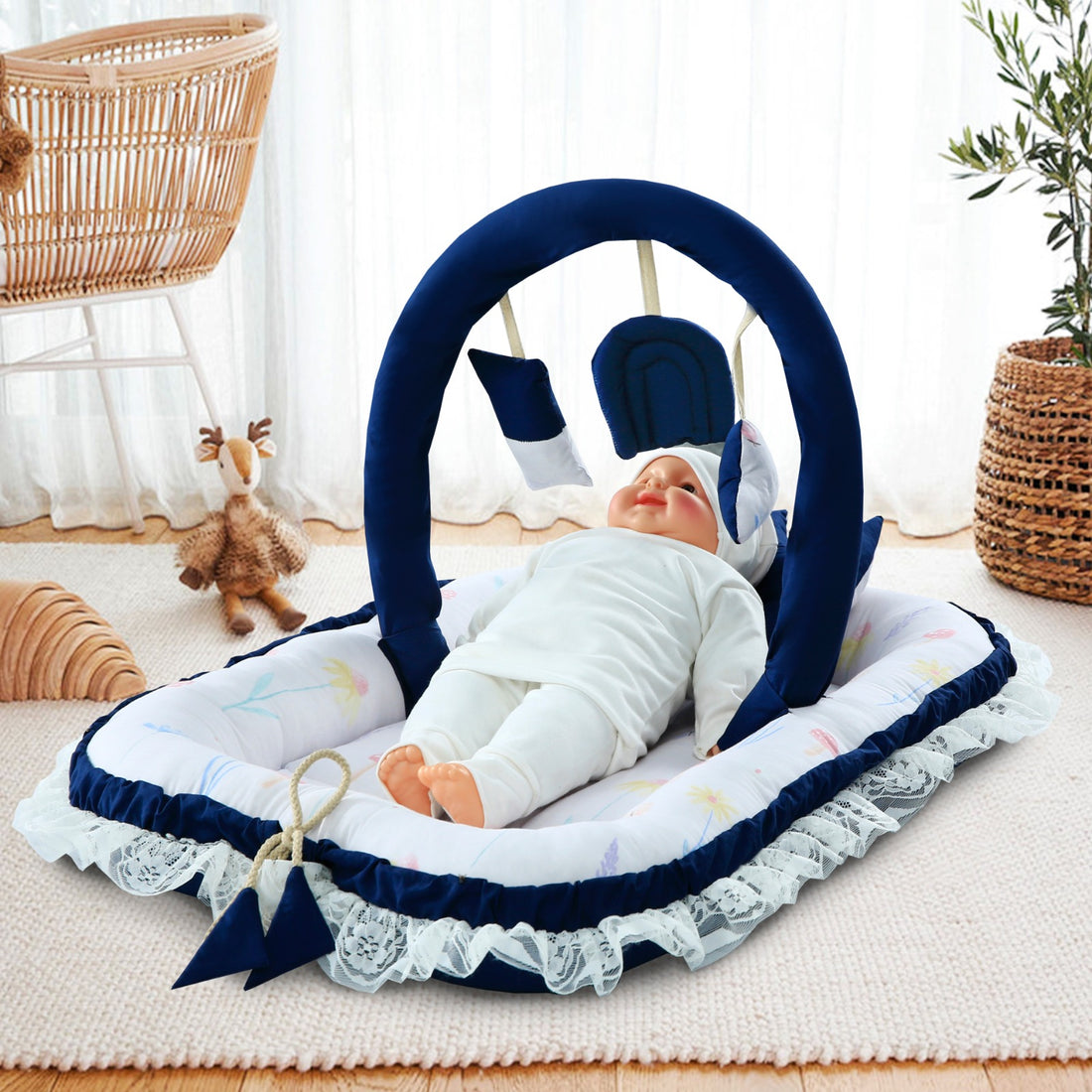 Cotton Baby Nest with Foldable Sleeping Bag- Blue