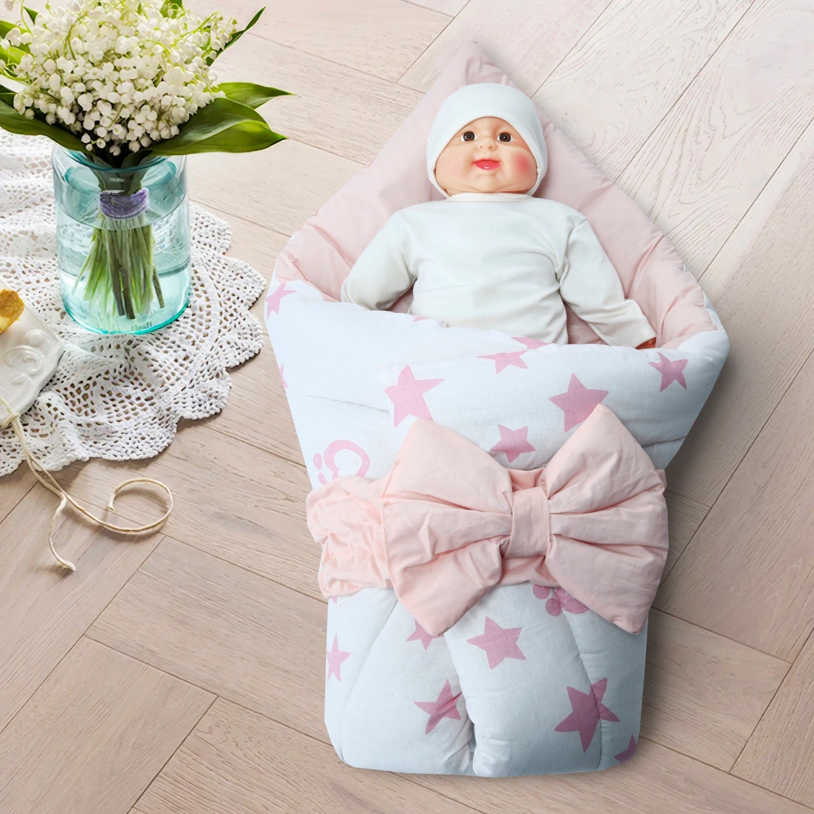 Printed Cotton Foldable Carry Nest-Pink Star