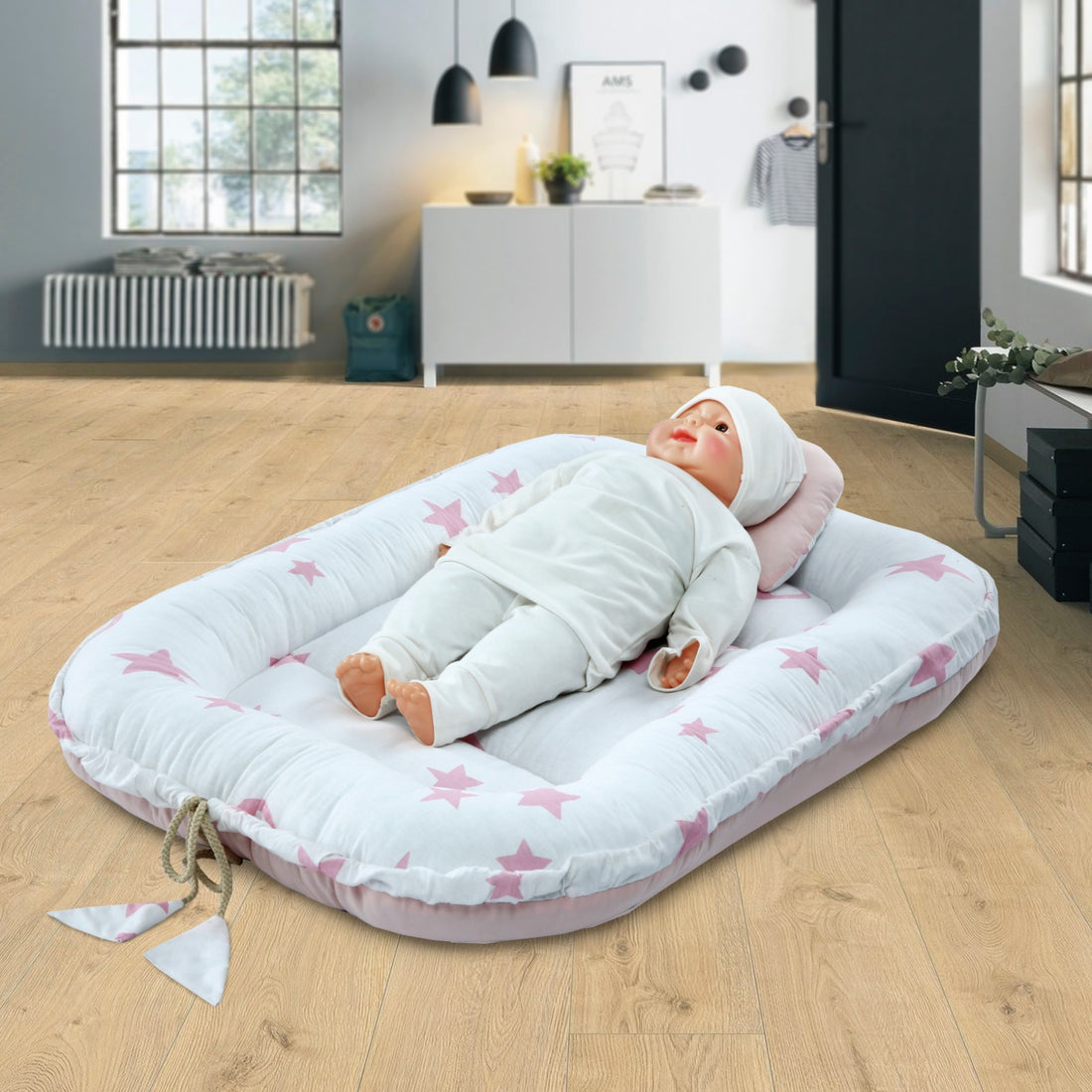 Cotton Baby Nest with Foldable Sleeping Bag- Pink