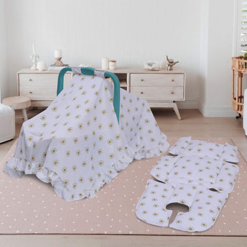 Cotton Stroller Cover and Cushion Set-White Floral