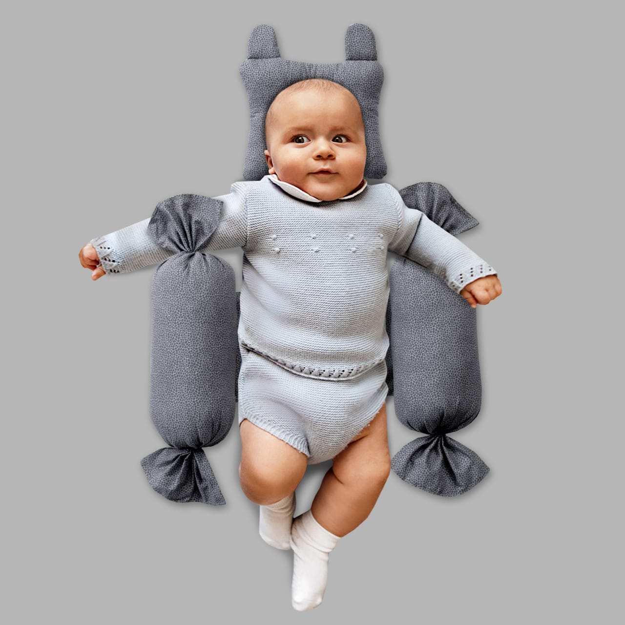 Orbiting Joy Baby Hugging Pillow with Head Pillow-Dotted Gray