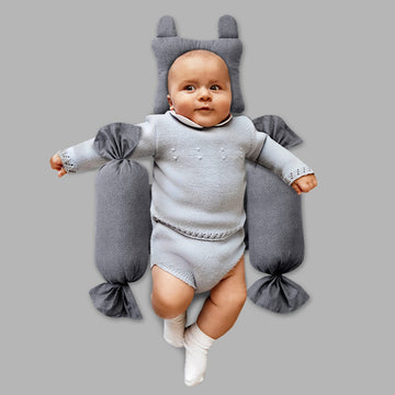 Orbiting Joy Baby Hugging Pillow with Head Pillow-Dotted Gray