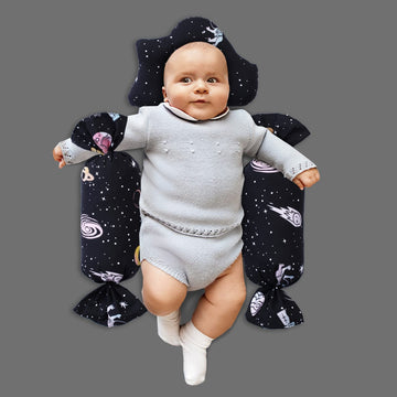 Orbiting Joy Baby Hugging Pillow with Head Pillow-Black Galaxy