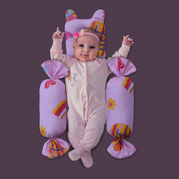 Orbiting Joy Baby Hugging Pillow with Head Pillow-Pink Rainbow