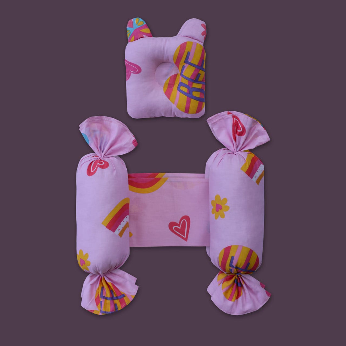 Orbiting Joy Baby Hugging Pillow with Head Pillow-Pink Rainbow