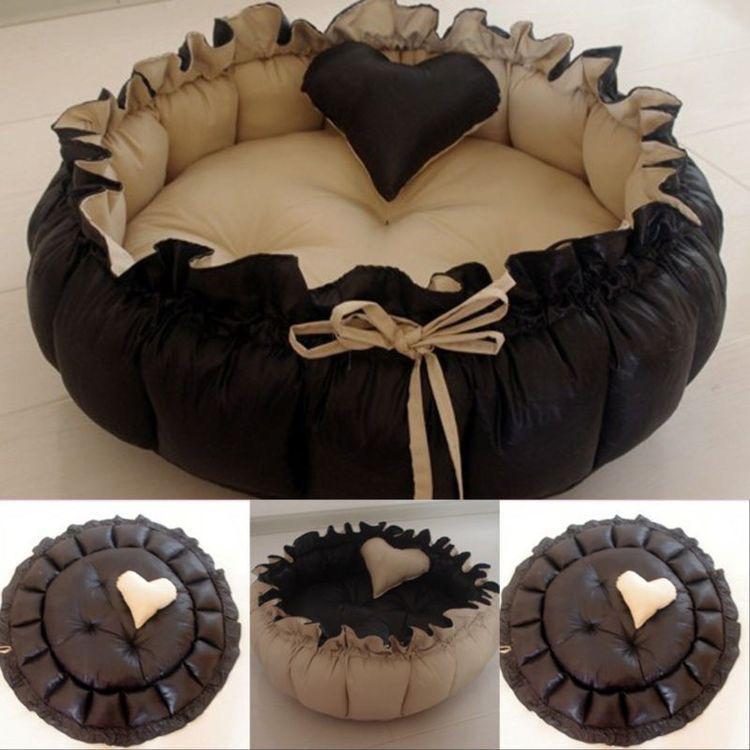 2 Tones Cotton Baby Round Cot with Pillow-Black & Beige