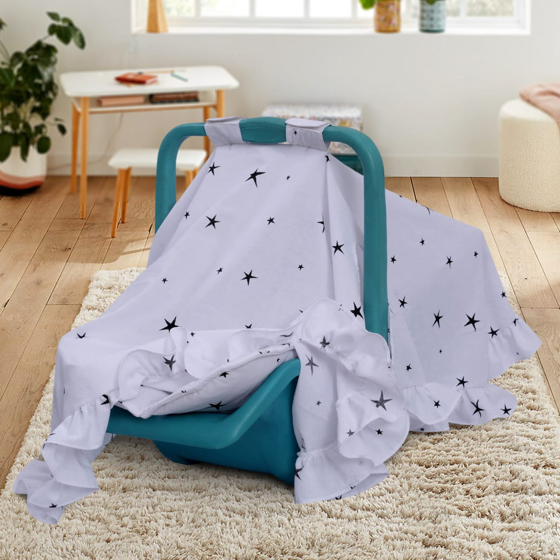 Cotton Stroller Cover and Cushion Set- White Star