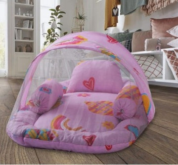 Printed Cotton Baby Mosquito Net with Pillows-Pink